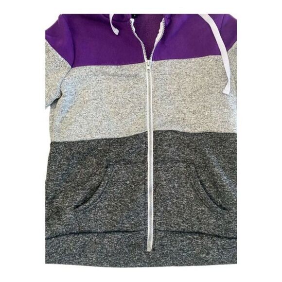 Colorblock Hoodie Hooded Sweatshirt Zip-Up Jersey Fleece Jacket Purple Sz Small - Picture 8 of 14